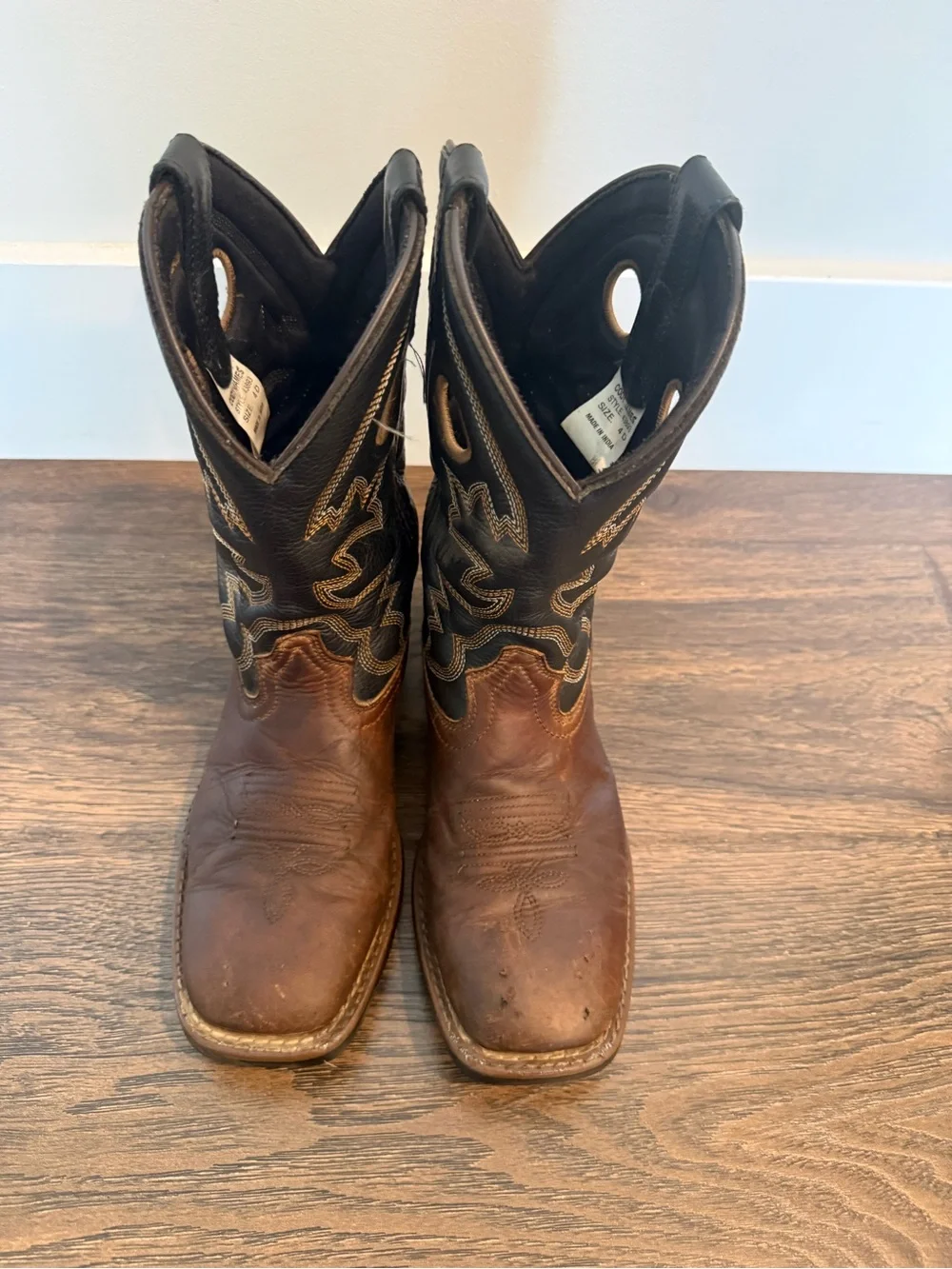Big kid Cody James Brown Leather Western Pull-On Boots - Black Shaft